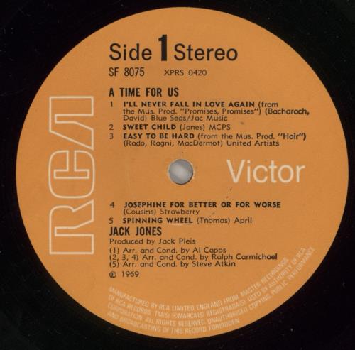 Jack Jones A Time For Us vinyl LP album (LP record) UK JJELPAT476115