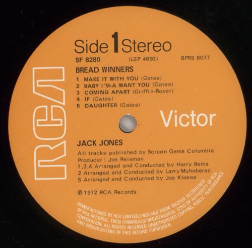 Jack Jones Bread Winners - Laminated Sleeve vinyl LP album (LP record) UK JJELPBR268486