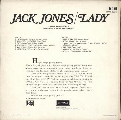Jack Jones Lady vinyl LP album (LP record) UK JJELPLA721029
