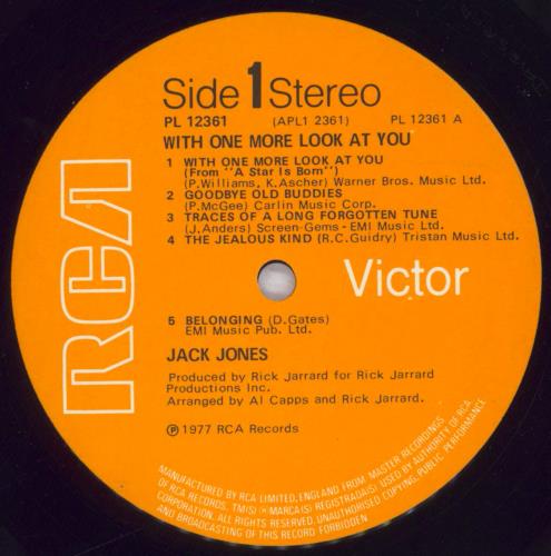 Jack Jones With One More Look At You vinyl LP album (LP record) UK JJELPWI832350