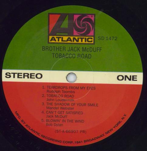 Jack McDuff Tobacco Road vinyl LP album (LP record) US UFJLPTO817673