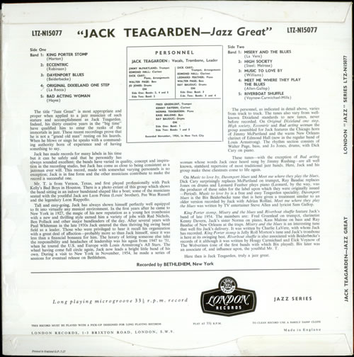 Jack Teagarden Jazz Great vinyl LP album (LP record) UK JTGLPJA529716