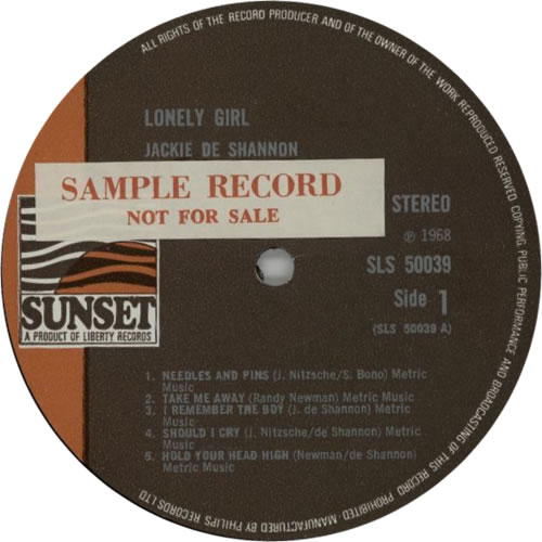 Jackie DeShannon Lonely Girl - Factory Sample vinyl LP album (LP record) UK JCKLPLO612712