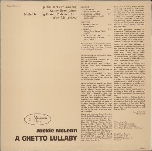 Jackie McLean A Ghetto Lullaby vinyl LP album (LP record) Danish JM7LPAG704834
