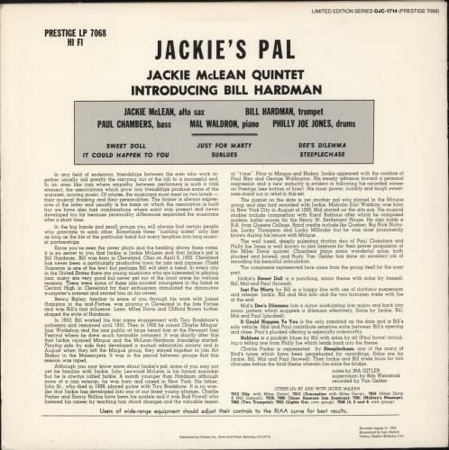 Jackie McLean Jackie's Pal - 200gm vinyl LP album (LP record) US JM7LPJA867976