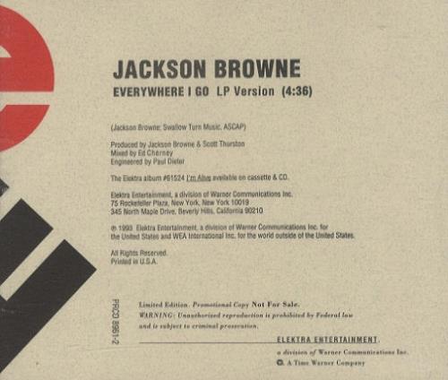 Jackson Browne Everywhere I Go CD single (CD5 / 5") US JKBC5EV246060