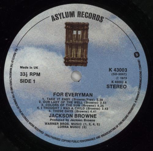 Jackson Browne For Everyman vinyl LP album (LP record) UK JKBLPFO264480