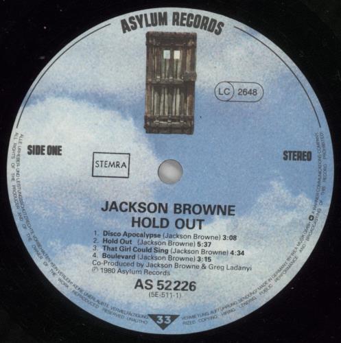 Jackson Browne Hold Out vinyl LP album (LP record) German JKBLPHO865872