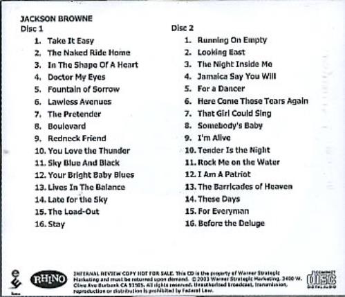 Jackson Browne Jackson Brown CD-R acetate US JKBCRJA288085