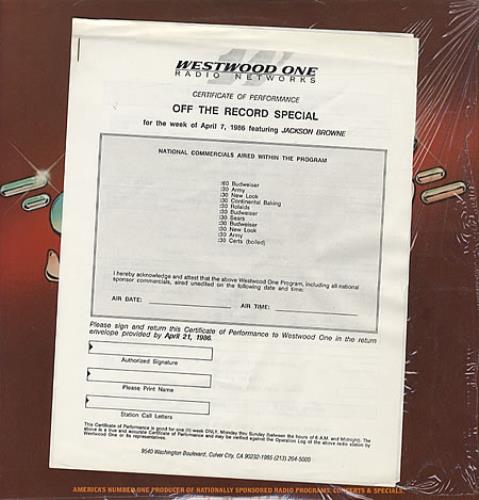 Jackson Browne Off The Record Special 2-LP vinyl record set (Double LP Album) US JKB2LOF340257