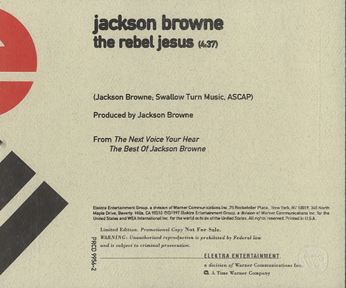 Jackson Browne The Rebel Jesus CD single (CD5 / 5") US JKBC5TH101599