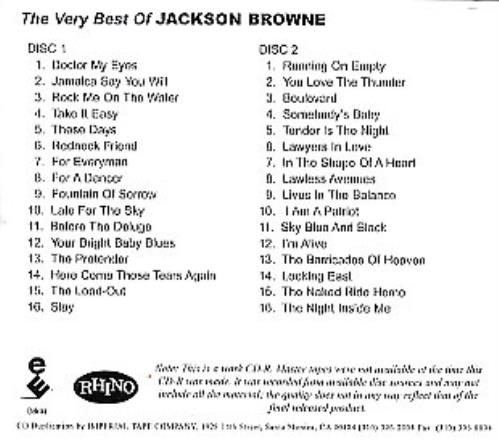 Jackson Browne The Very Best Of CD-R acetate US JKBCRTH279858