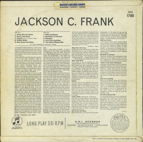 Jackson C. Frank Jackson C. Frank - 2nd Mono vinyl LP album (LP record) UK 13CLPJA818335