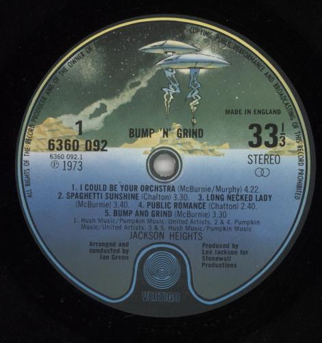 Jackson Heights Bump 'n' Grind vinyl LP album (LP record) UK JKHLPBU792533