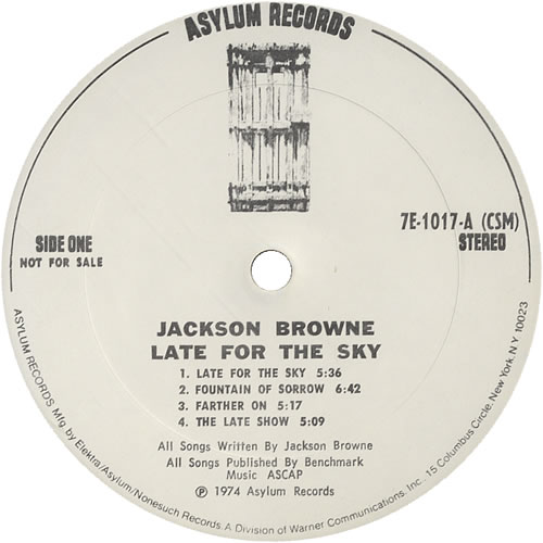 Jackson Browne Late For The Sky US Promo vinyl LP album (LP record) (95966)