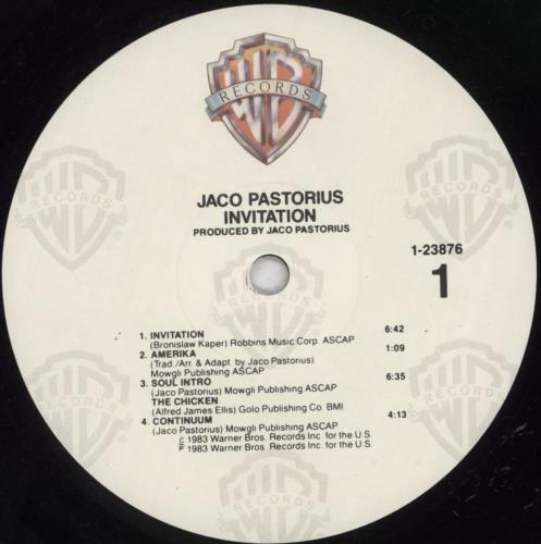 Jaco Pastorius Invitation vinyl LP album (LP record) US PSOLPIN821513
