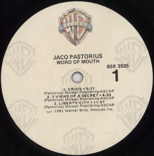 Jaco Pastorius Word Of Mouth vinyl LP album (LP record) US PSOLPWO821512