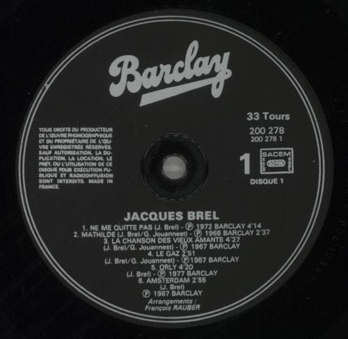 Jacques Brel Brel vinyl LP album (LP record) French JQBLPBR882558