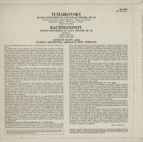 Jacques Klein Tchaikovsky: Piano Concerto No. 1 / Rachmaninov: Piano Concerto No. 2 vinyl LP album (LP record) UK 2BGLPTC760667