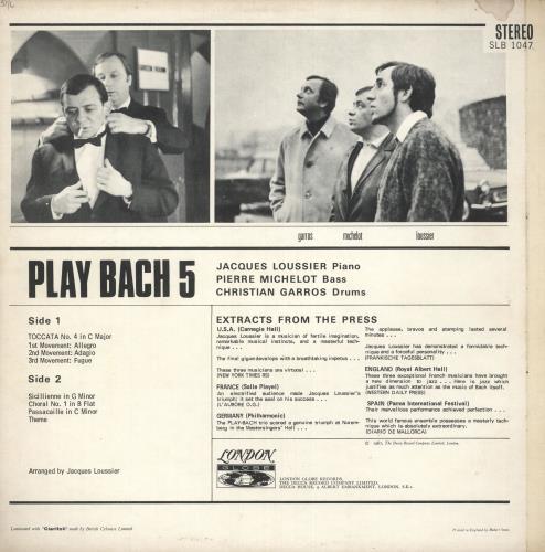 Jacques Loussier Play Bach 5 vinyl LP album (LP record) UK JCQLPPL737409