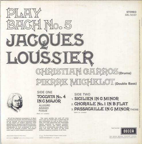 Jacques Loussier Play Bach No. 5 vinyl LP album (LP record) UK JCQLPPL820926