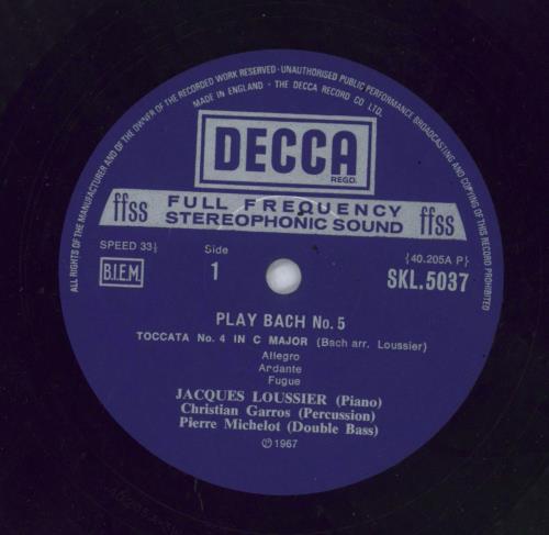 Jacques Loussier Play Bach No. 5 vinyl LP album (LP record) UK JCQLPPL820926
