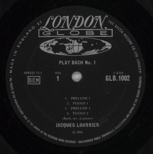 Jacques Loussier Play Bach Numero Un vinyl LP album (LP record) UK JCQLPPL542335
