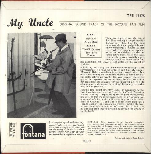 Jacques Tati My Uncle 7" vinyl single (7 inch record / 45) UK J2F07MY513320
