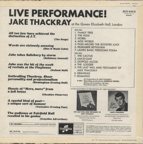 Jake Thackray Live Performance! vinyl LP album (LP record) UK JKCLPLI545427