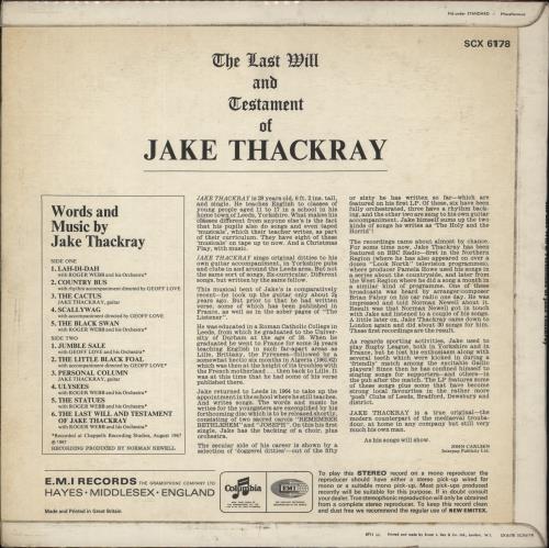 Jake Thackray The Last Will And Testament Of Jake Thackray vinyl LP album (LP record) UK JKCLPTH878908