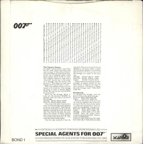 James Bond A Message From Bond 7" vinyl single (7 inch record / 45) UK JBD07AM710707