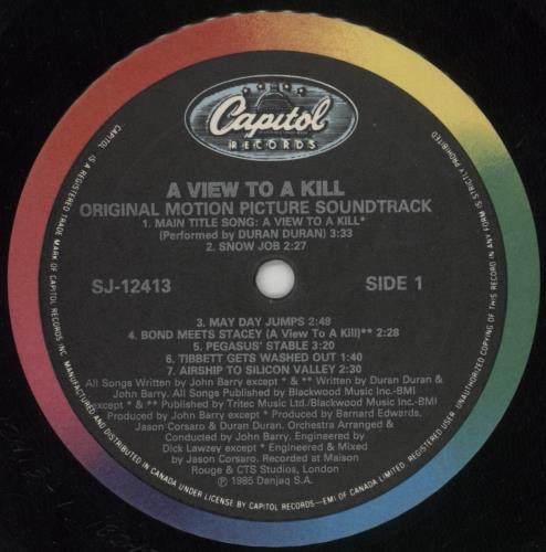 James Bond A View To A Kill vinyl LP album (LP record) Canadian JBDLPAV849439