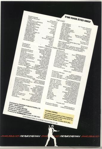 James Bond For Your Eyes Only tour programme UK JBDTRFO697337