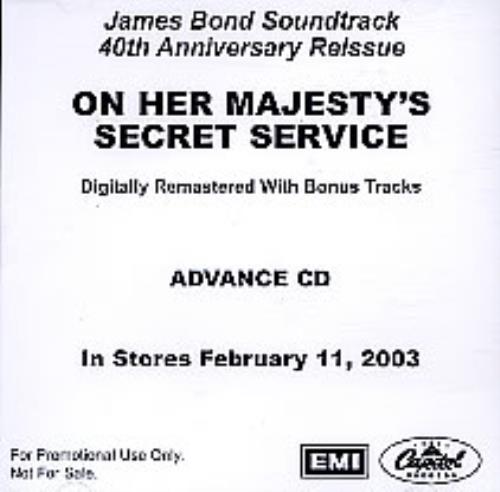 James Bond On Her Majesty's Secret Service CD-R acetate US JBDCRON271438