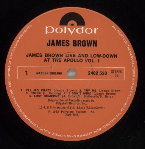 James Brown Live And Lowdown At The Apollo Vol. 1 vinyl LP album (LP record) UK JMBLPLI523690
