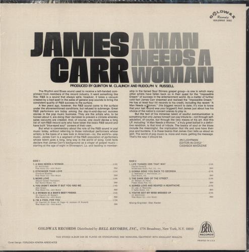 James Carr A Man Needs A Woman vinyl LP album (LP record) US JRRLPAM882604