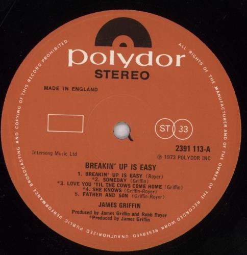 James Griffin Breakin' Up Is Easy vinyl LP album (LP record) UK KWNLPBR836428