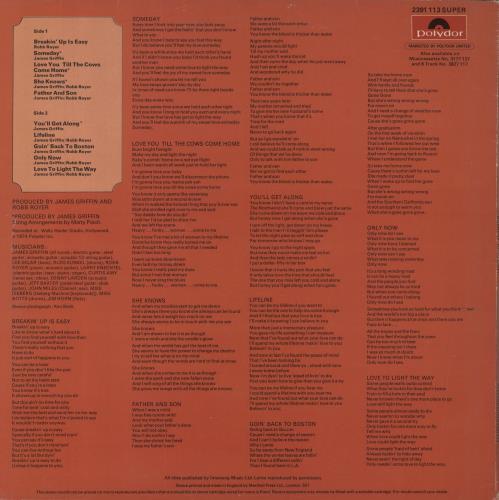 James Griffin Breakin' Up Is Easy vinyl LP album (LP record) UK KWNLPBR836428