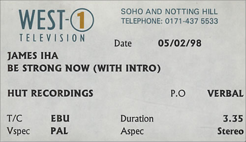 James Iha Be Strong Now - With Intro video (VHS or PAL or NTSC) UK IHAVIBE107411