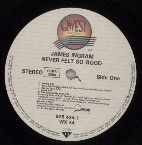 James Ingram Never Felt So Good vinyl LP album (LP record) UK JINLPNE726341