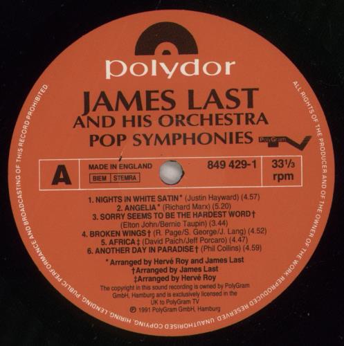 James Last Pop Symphonies vinyl LP album (LP record) UK JLSLPPO495728