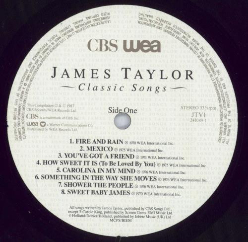 James Taylor Classic Songs vinyl LP album (LP record) UK JTYLPCL820668