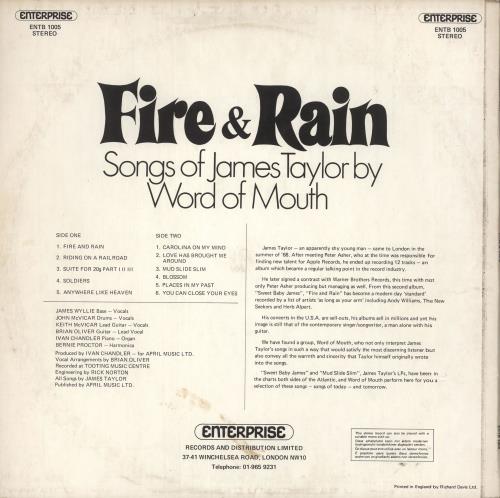 James Taylor Fire & Rain vinyl LP album (LP record) UK JTYLPFI737965