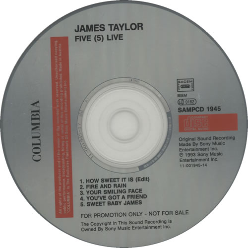 James Taylor Five (5) Live CD single (CD5 / 5") Austrian JTYC5FI79904