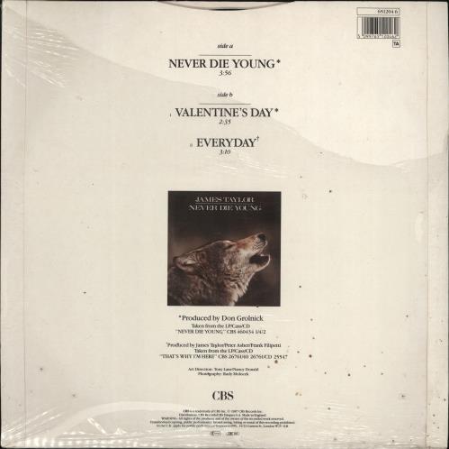 James Taylor Never Die Young - Shrink 12" vinyl single (12 inch record / Maxi-single) UK JTY12NE776053