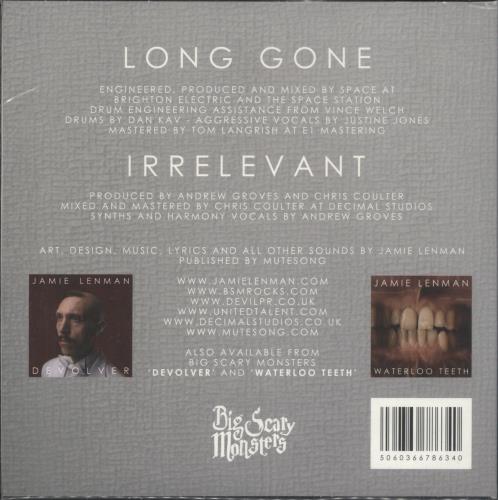 Jamie Lenman Long Gone / Irrelevant - Translucent Dark Blue Vinyl - Autographed Print 7" vinyl single (7 inch record / 45) UK 3B407LO875464