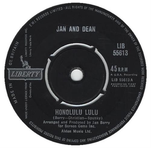 Jan & Dean Honolulu Lulu 7" vinyl single (7 inch record / 45) UK JDE07HO405746