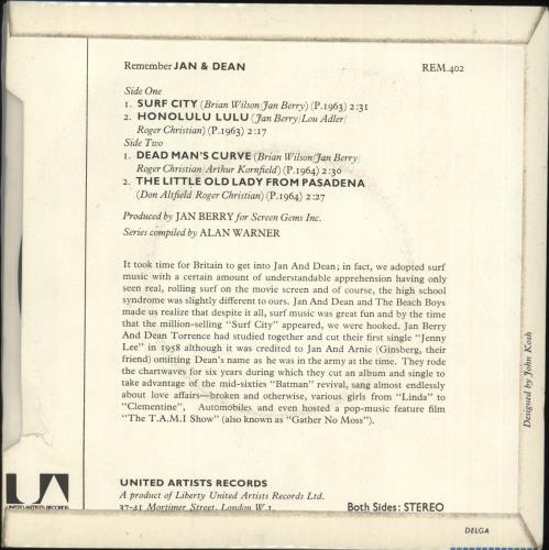 Jan & Dean Remember Jan & Dean EP 7" vinyl single (7 inch record / 45) UK JDE07RE718312