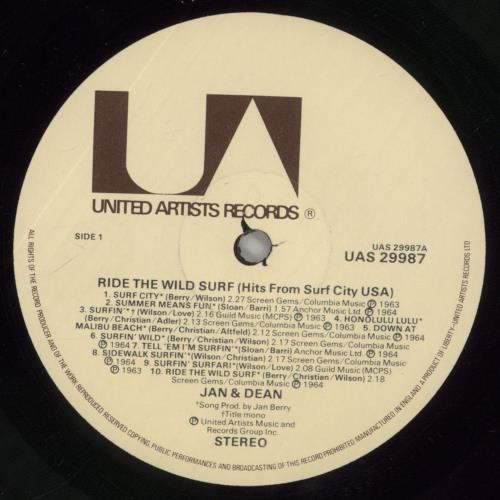 Jan & Dean Ride The Wild Surf vinyl LP album (LP record) UK JDELPRI374007