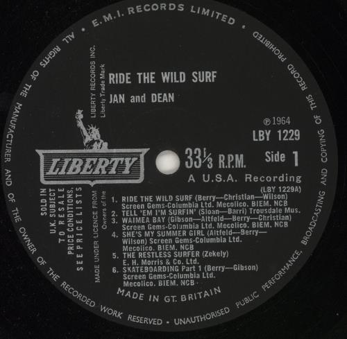 Jan & Dean Ride The Wild Surf vinyl LP album (LP record) UK JDELPRI524700